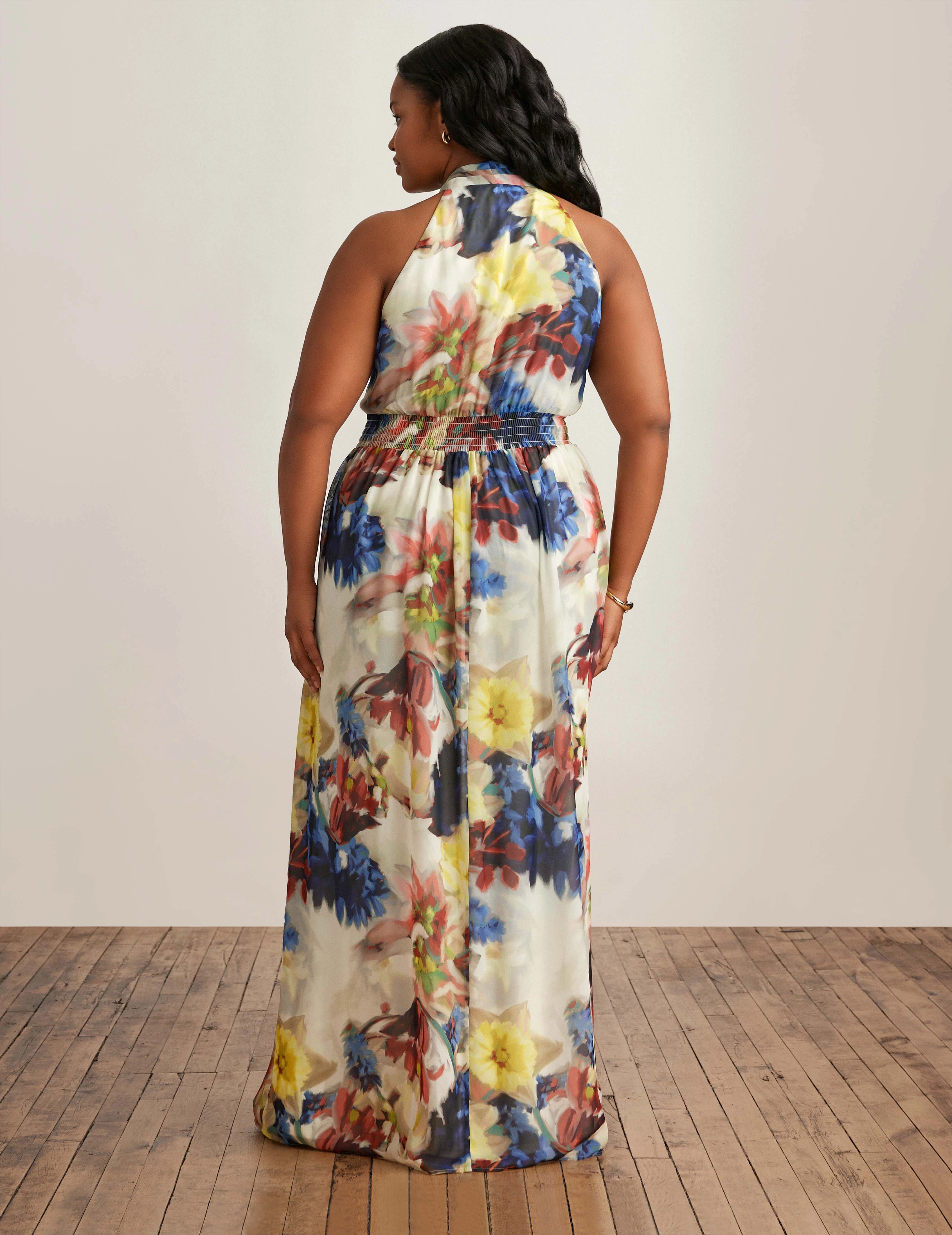 Plus Size Halter Neck Bow Maxi Dress