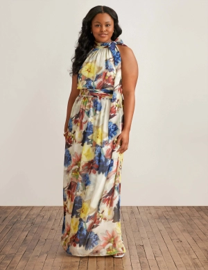 Plus Size Halter Neck Bow Maxi Dress