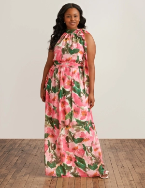 Plus Size Halter Neck Bow Maxi Dress