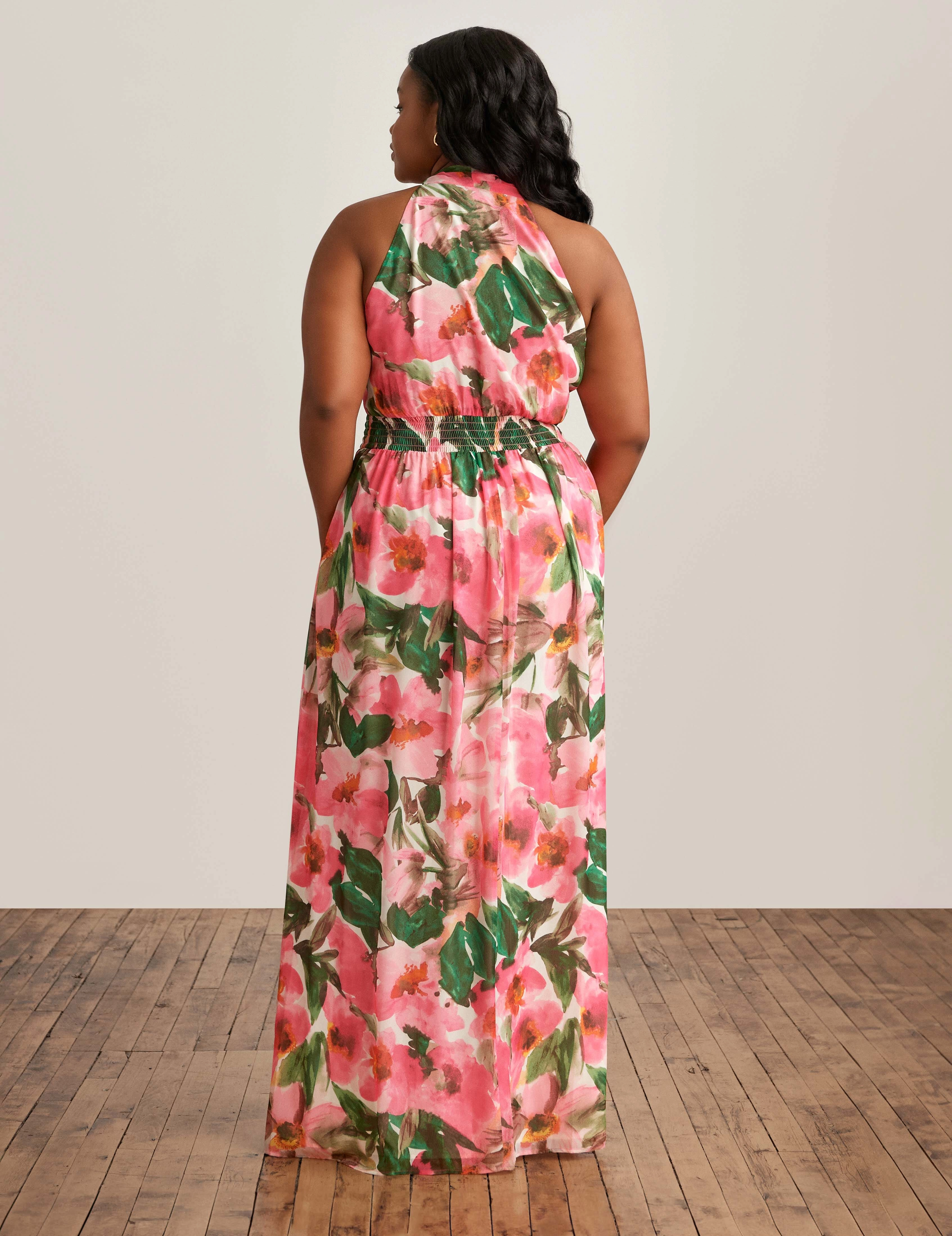 Plus Size Halter Neck Bow Maxi Dress