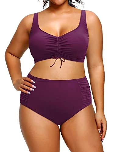 Plus Size High Waisted Swimsuit Drawstring Swimwear