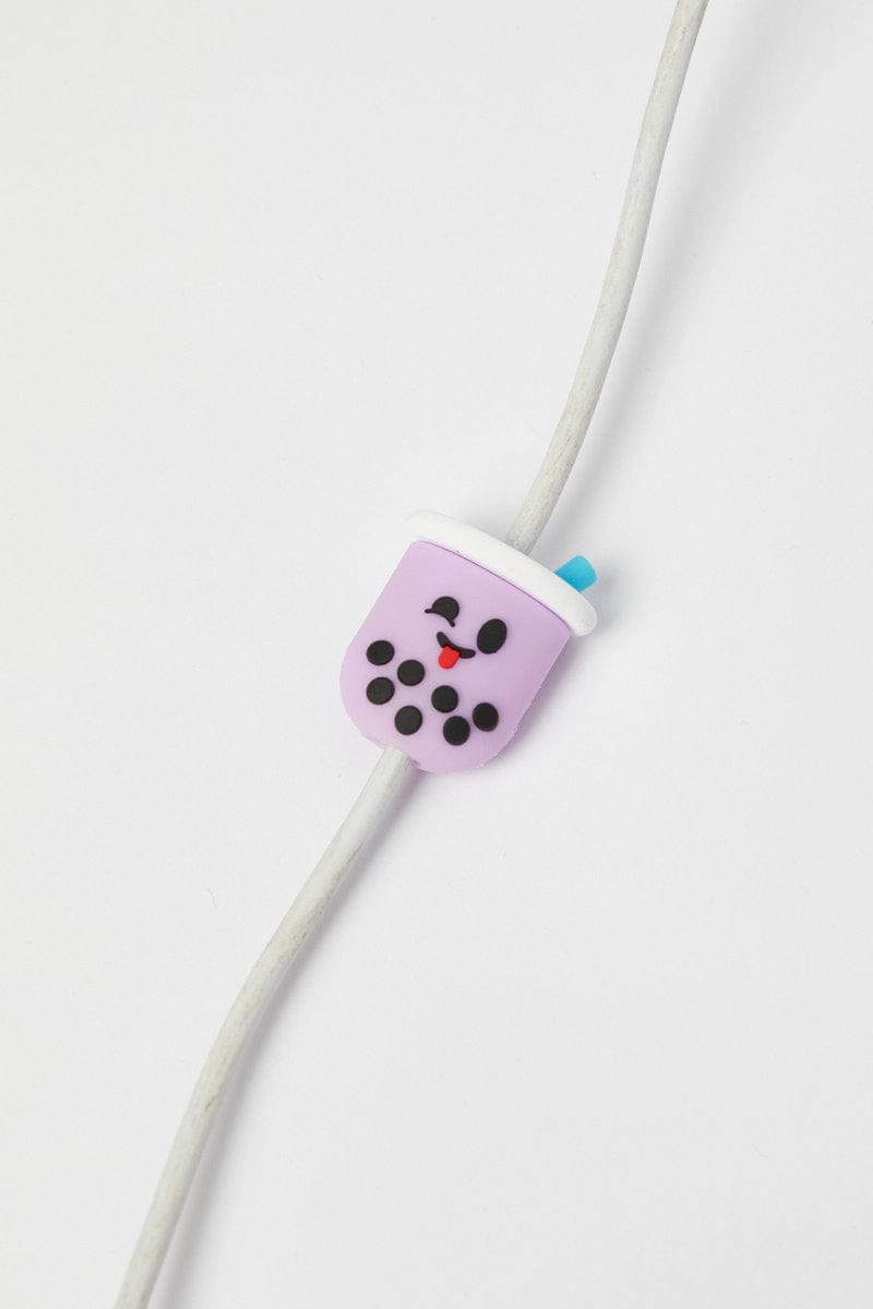 Purple Bubble Tea Design Data Cable Protector