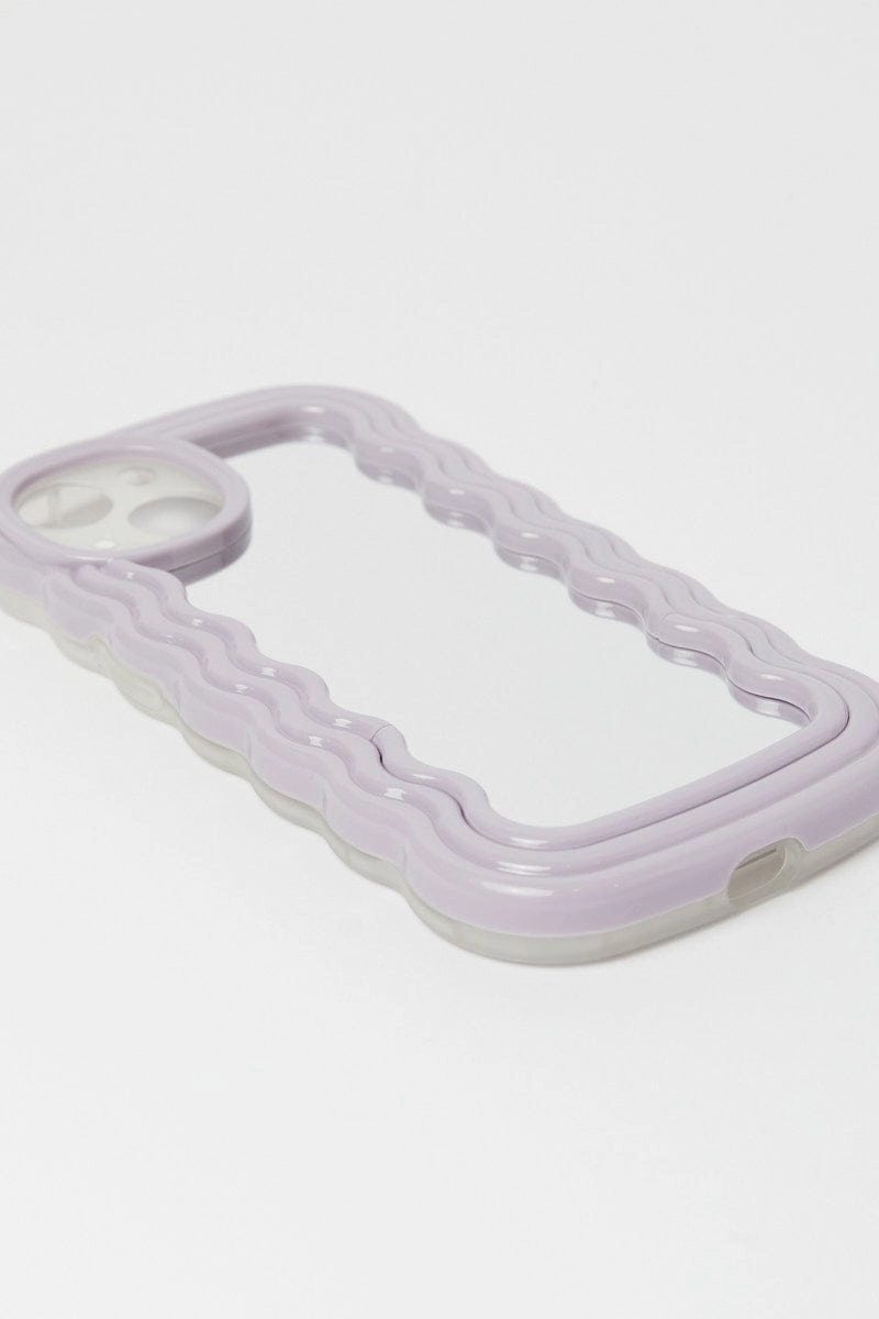 Purple iPhone 14 Wavy Abstract Mirror Case with Holder