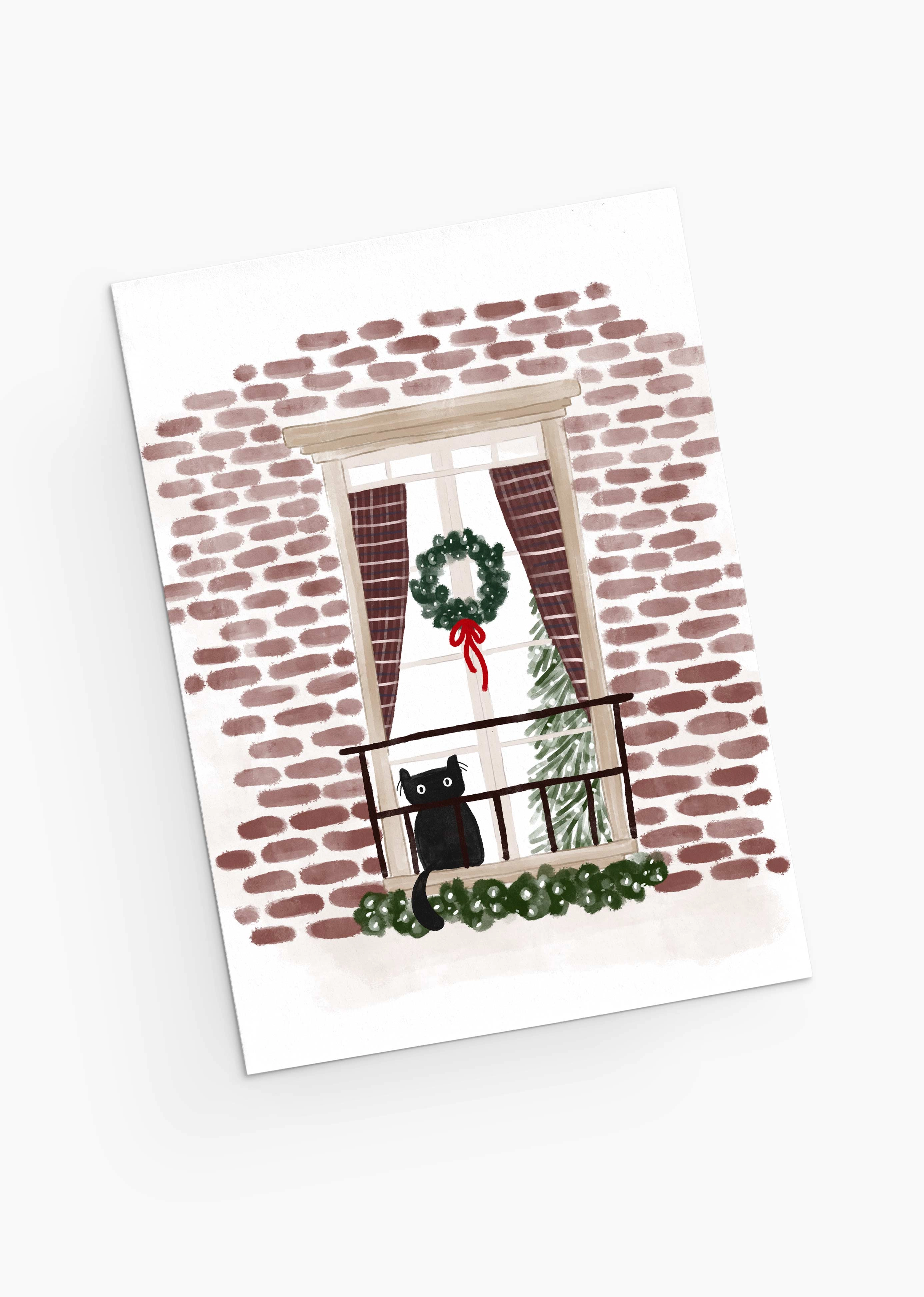 Purr-fectly Waiting for Santa - Christmas Greeting Card