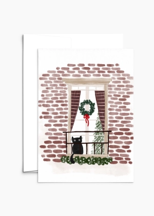 Purr-fectly Waiting for Santa - Christmas Greeting Card