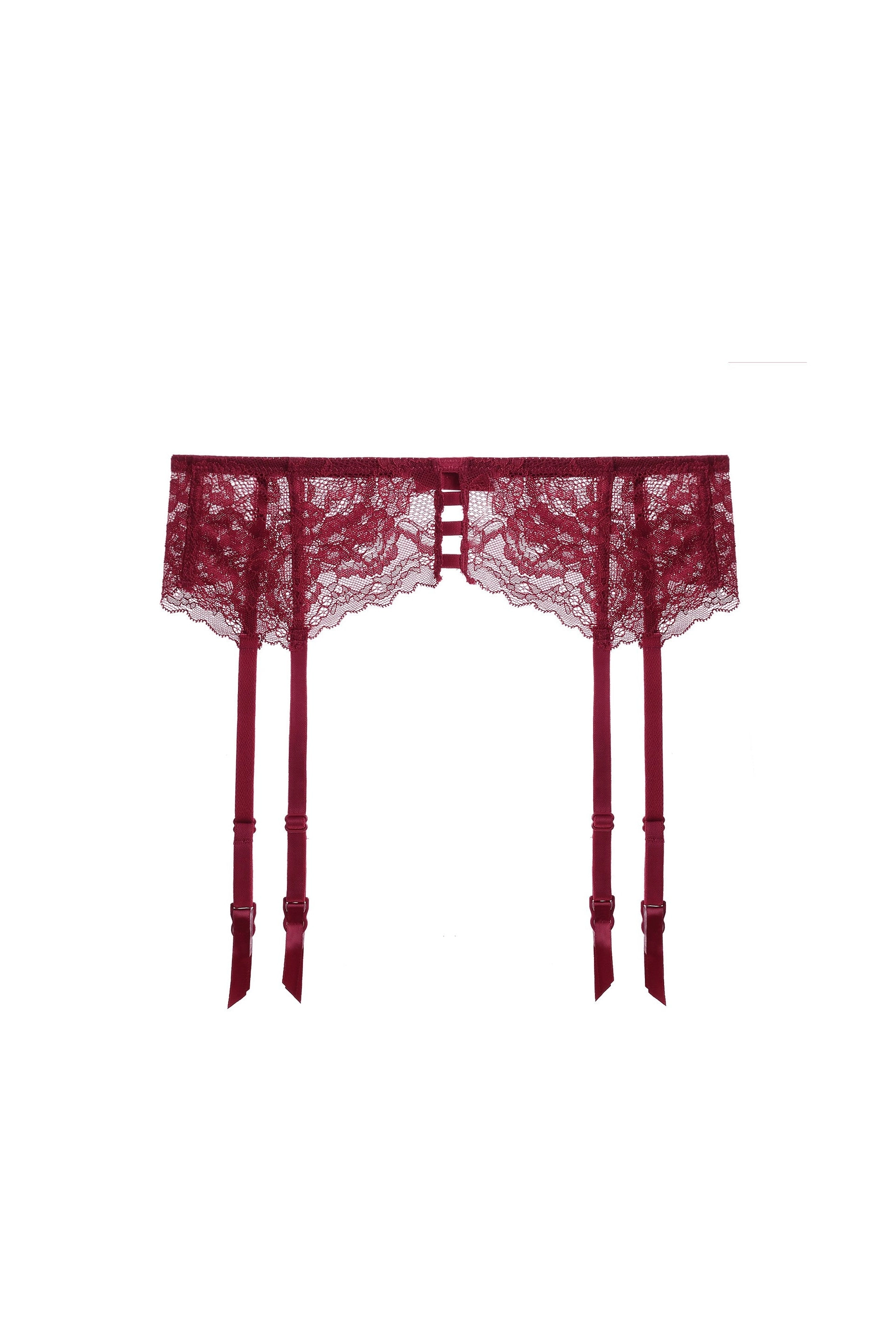 Red Floral Lace Trim Garter Belt Lingerie