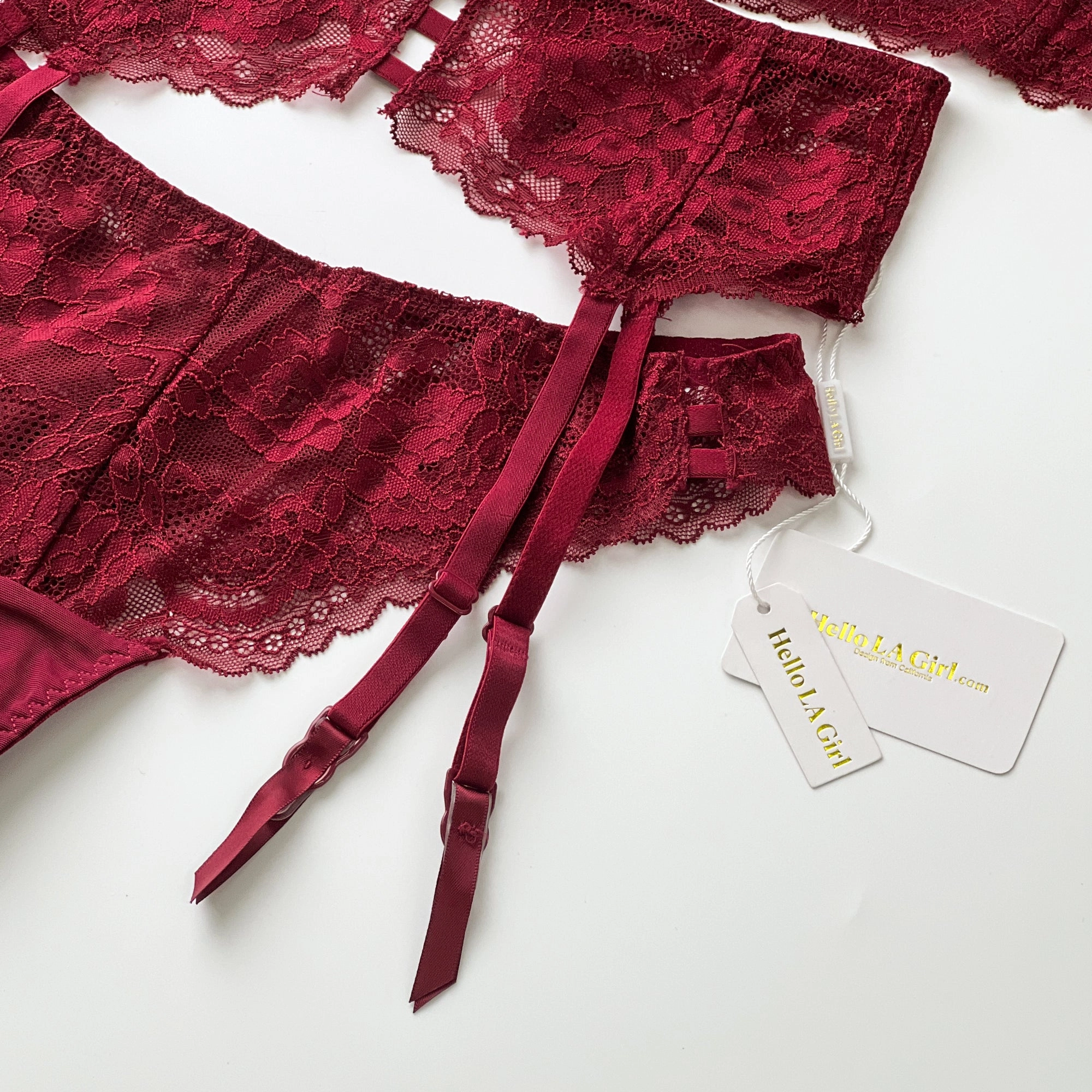 Red Floral Lace Trim Garter Belt Lingerie