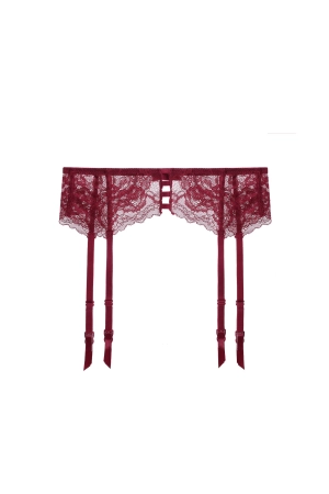 Red Floral Lace Trim Garter Belt Lingerie