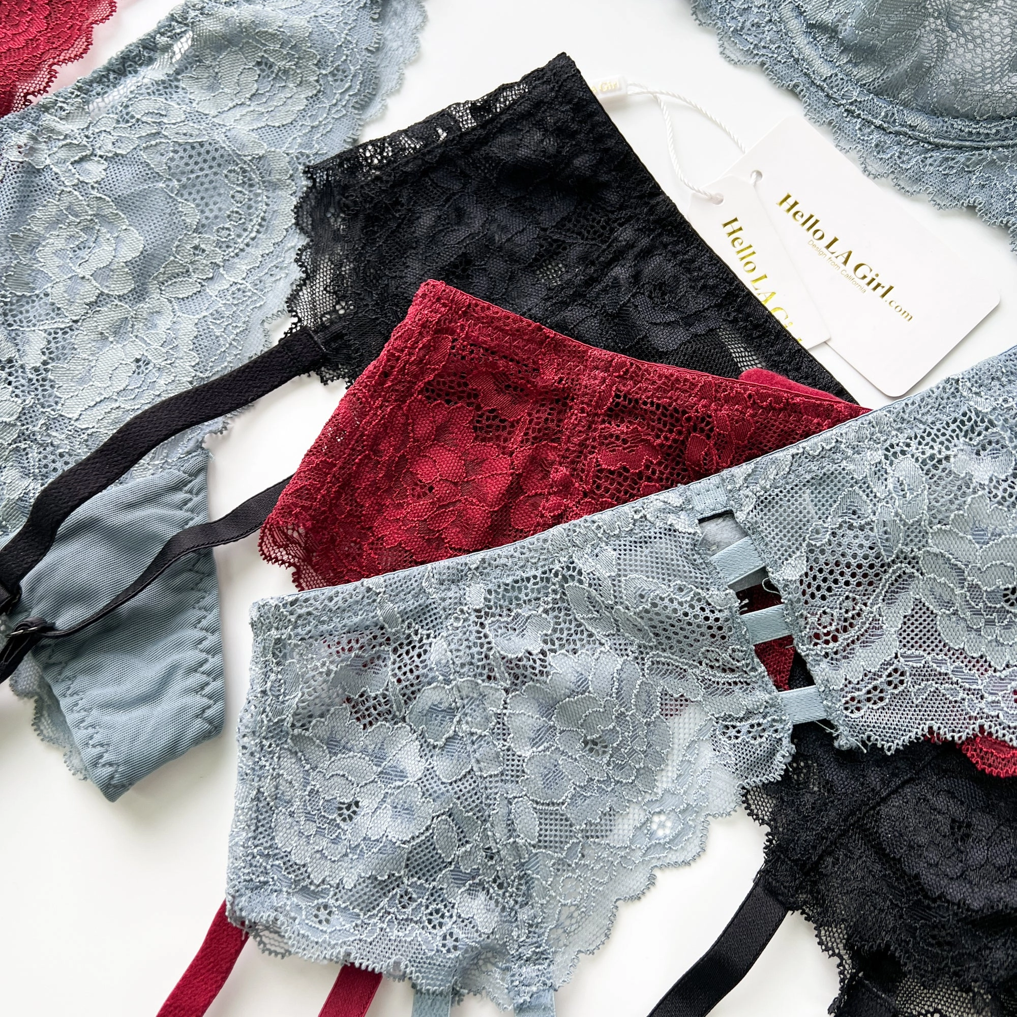 Red Floral Lace Trim Garter Belt Lingerie