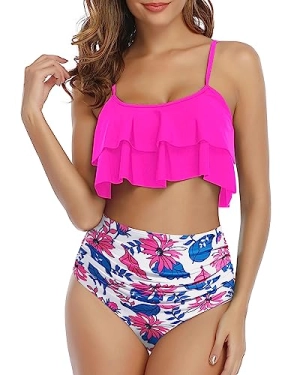 Ruffle Two Piece High Waisted Swimsuits