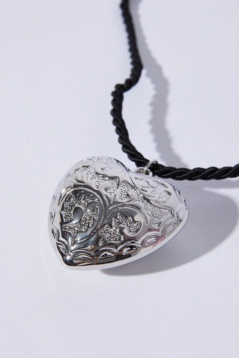 Silver Heart Pendent Cord Necklace
