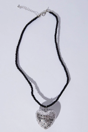Silver Heart Pendent Cord Necklace