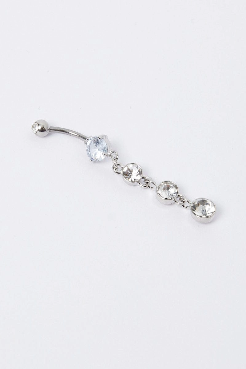 Silver Rhinestones Belly Ring
