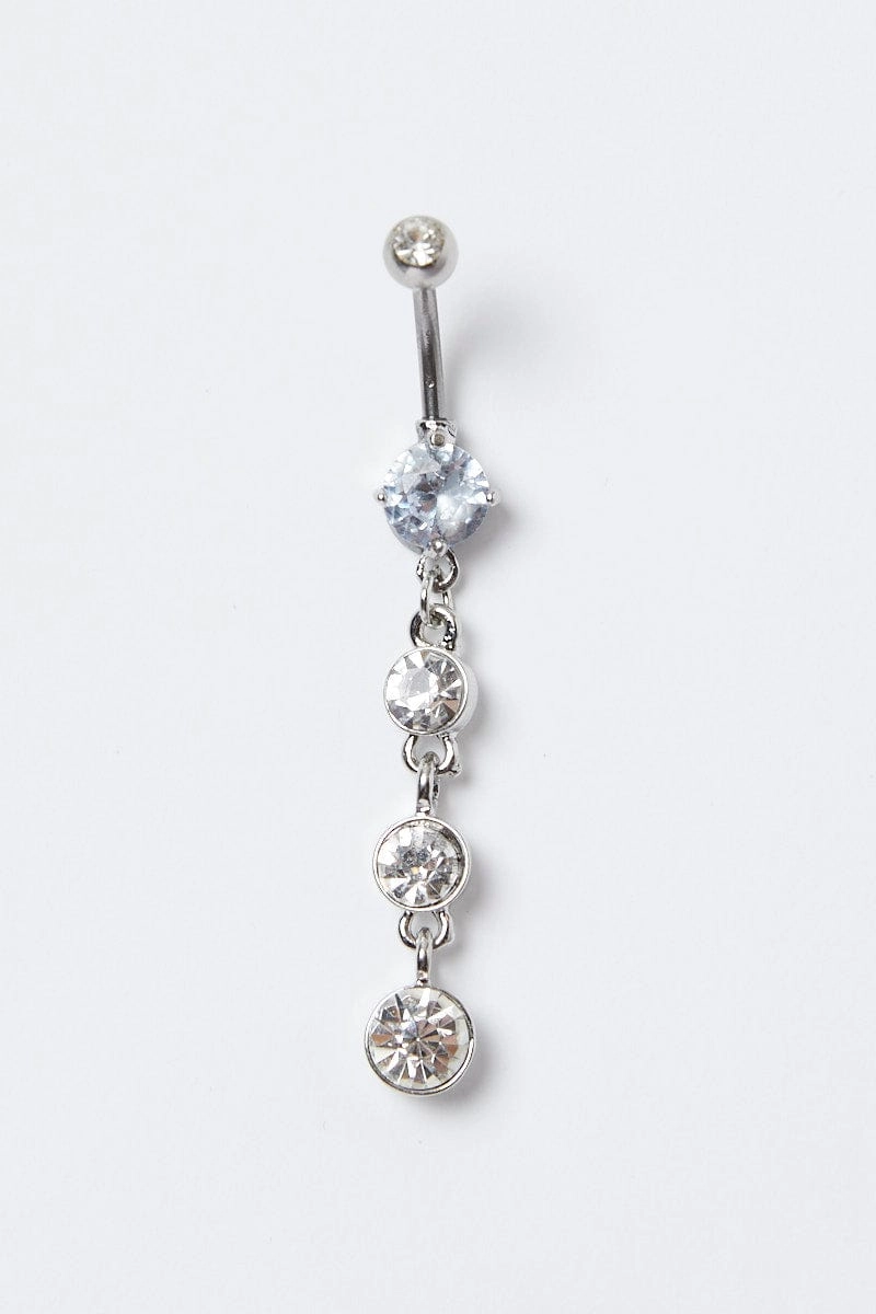 Silver Rhinestones Belly Ring