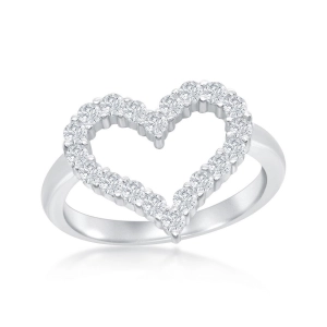 Sterling Silver Open Heart Cubic Zirconia Ring - W-1927