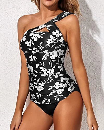Supportive Padded Bra 2 Piece Tankini Bathing Suits For Women Shorts-Black Floral