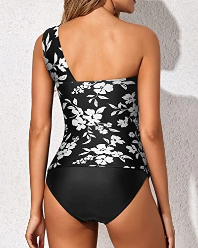 Supportive Padded Bra 2 Piece Tankini Bathing Suits For Women Shorts-Black Floral