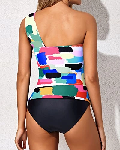 Tummy Control Swimsuit 2 Piece Tankini Bathing Suits For Women Shorts-Aqua