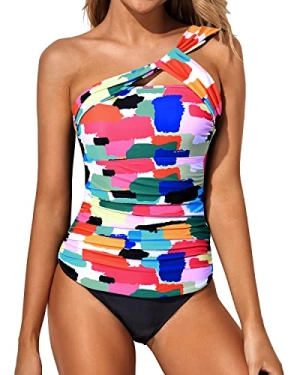 Tummy Control Swimsuit 2 Piece Tankini Bathing Suits For Women Shorts-Aqua