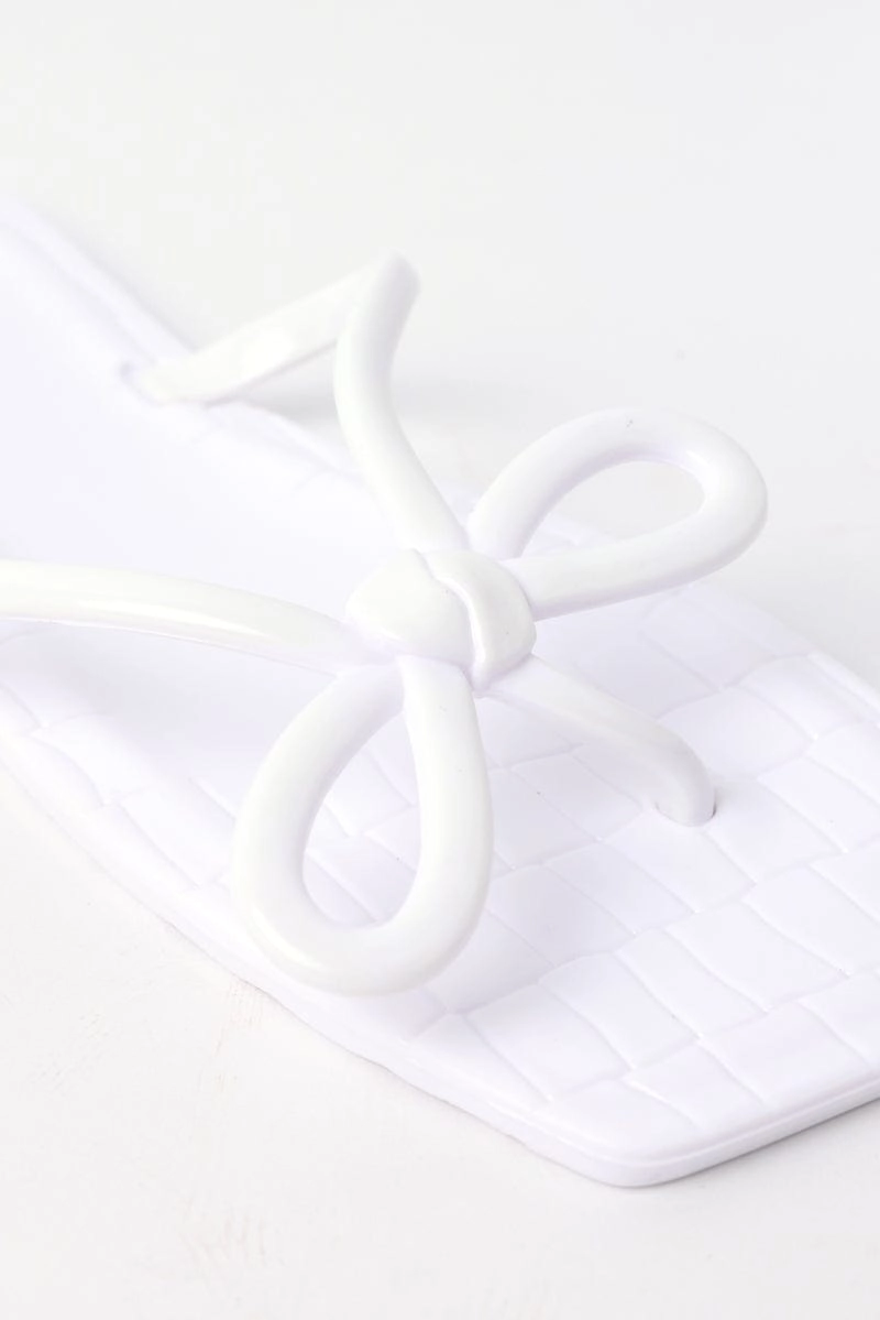 White Bow Decor Slippers