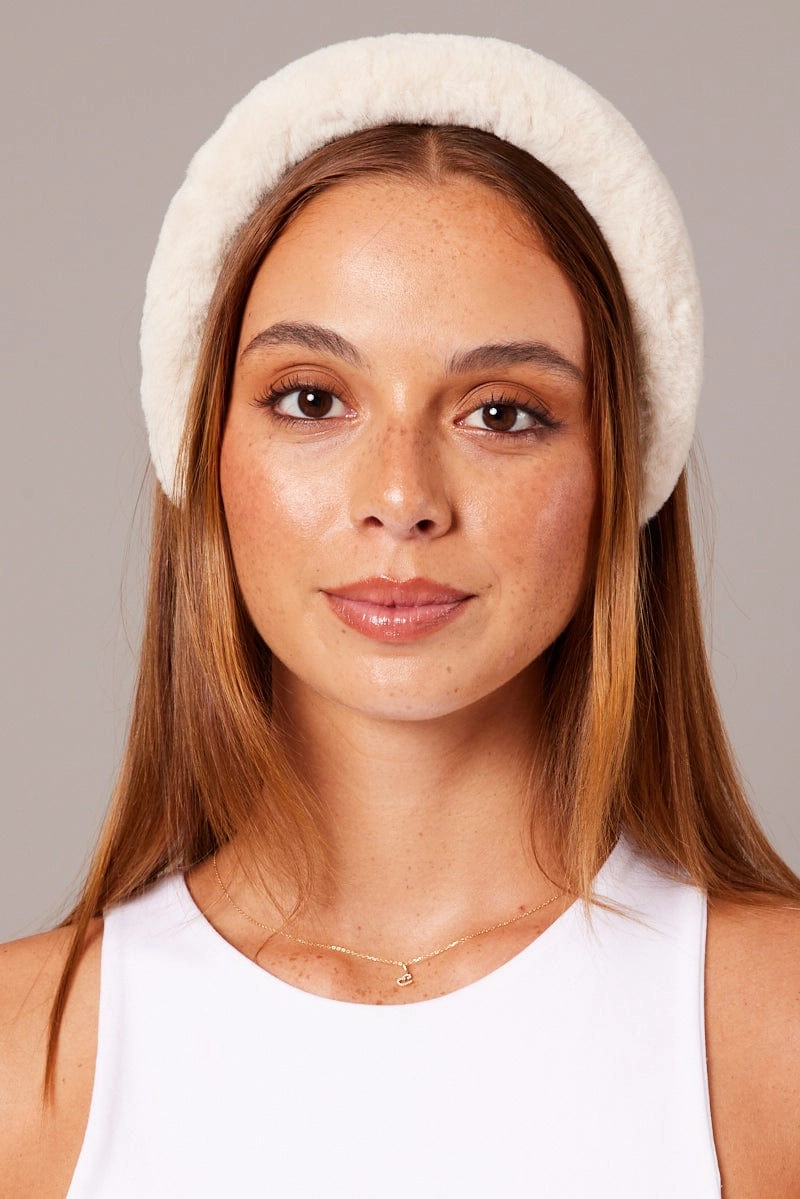 White Faux Fur Headband Hairband