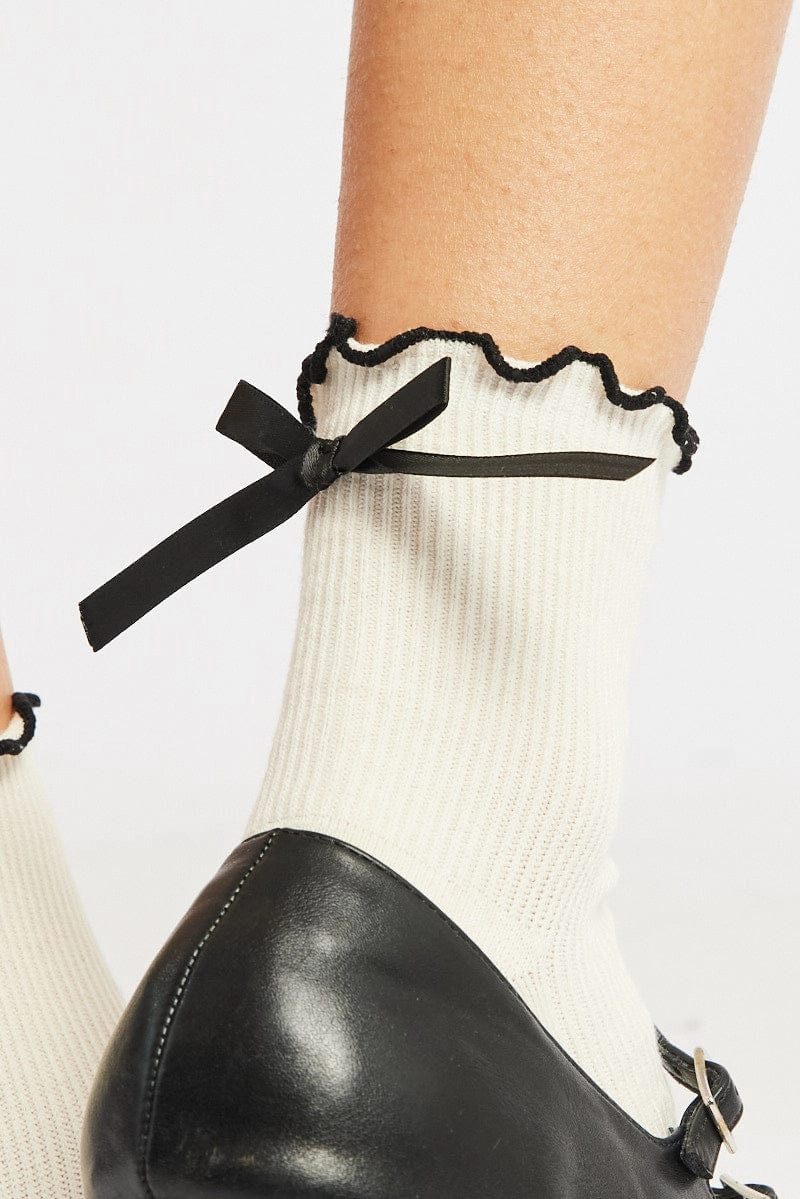 White Frill Socks with Bow