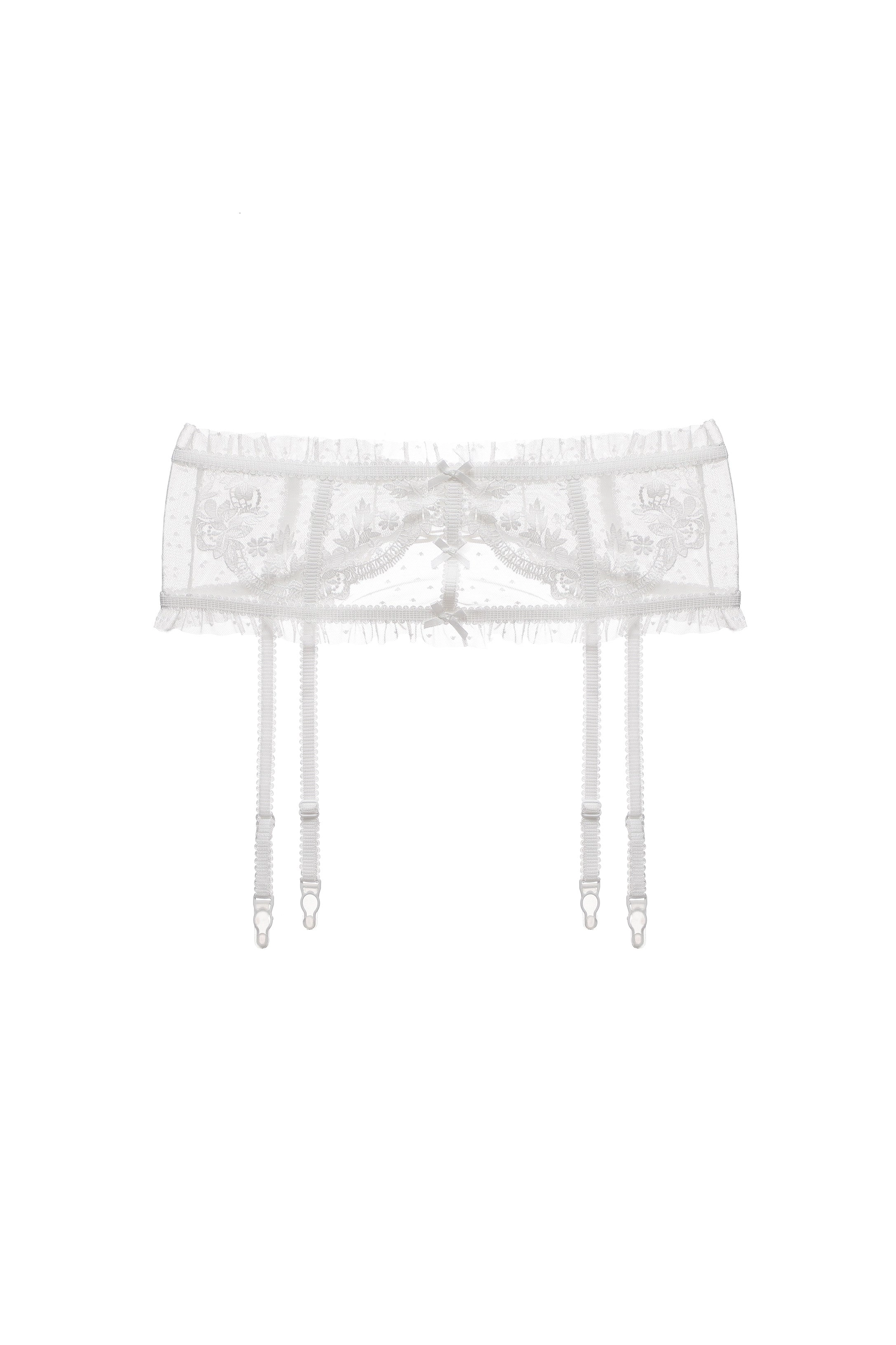White Guipure 3D Lace Floral Garter Belt Lingerie