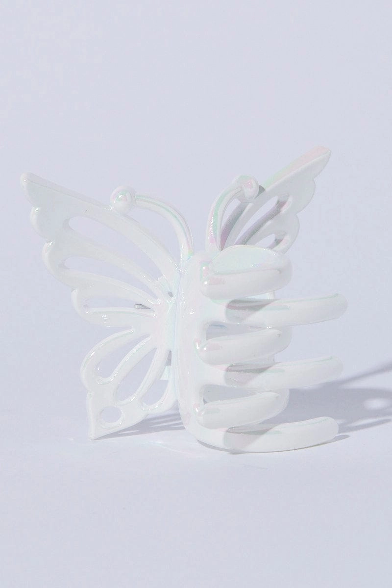 White Irredescent Butterfly Claw Clip