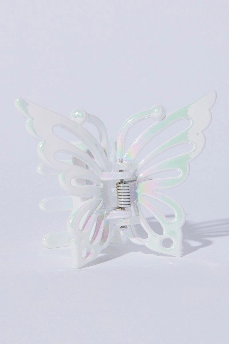 White Irredescent Butterfly Claw Clip