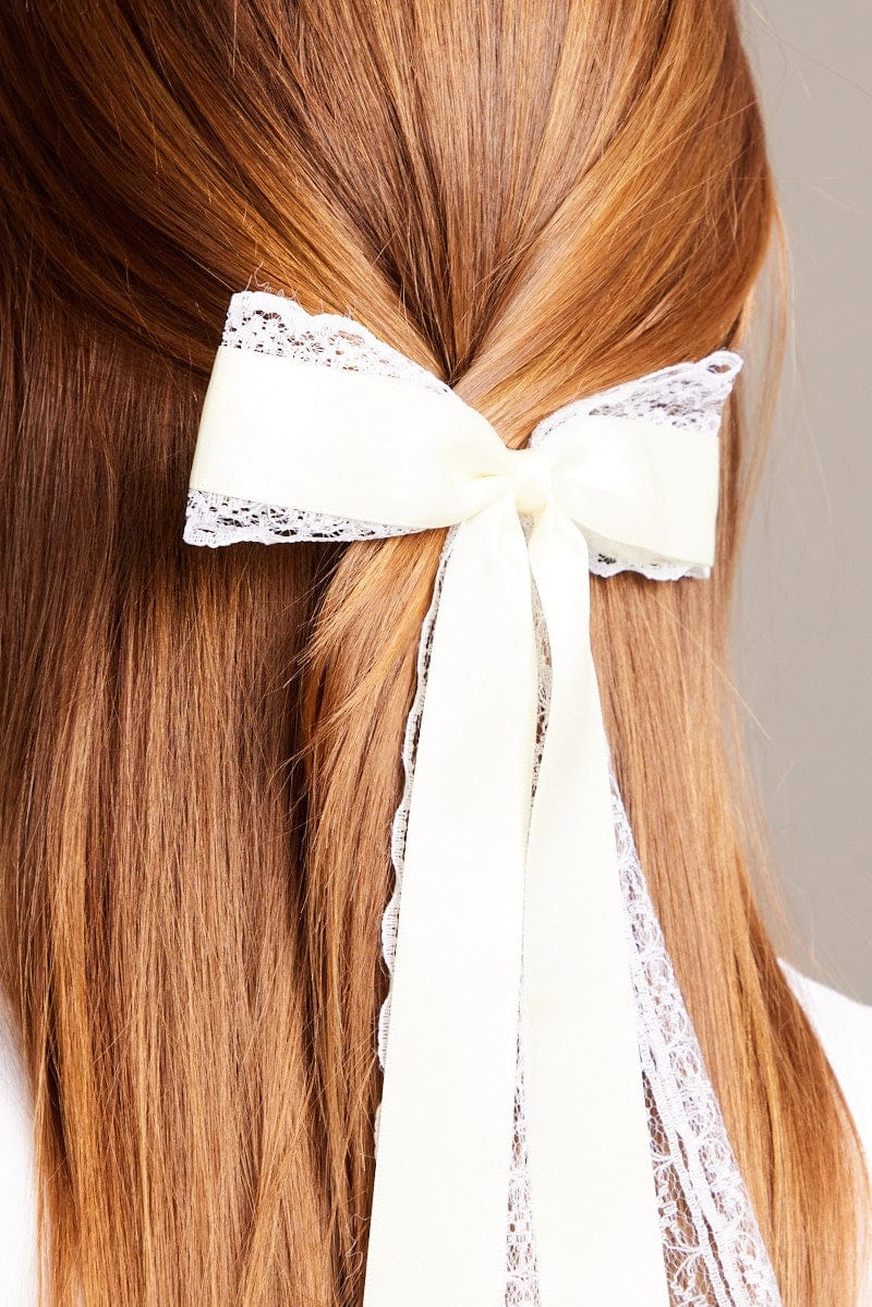 White Lace Bow Hair Clip